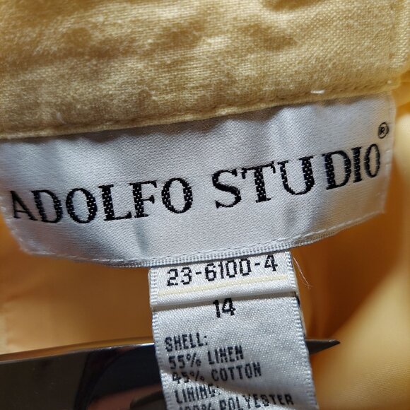 Adolfo Studio Womans 14 Skirt Yellow Linen Cotton lined Midi Career Preppy - Picture 13 of 13